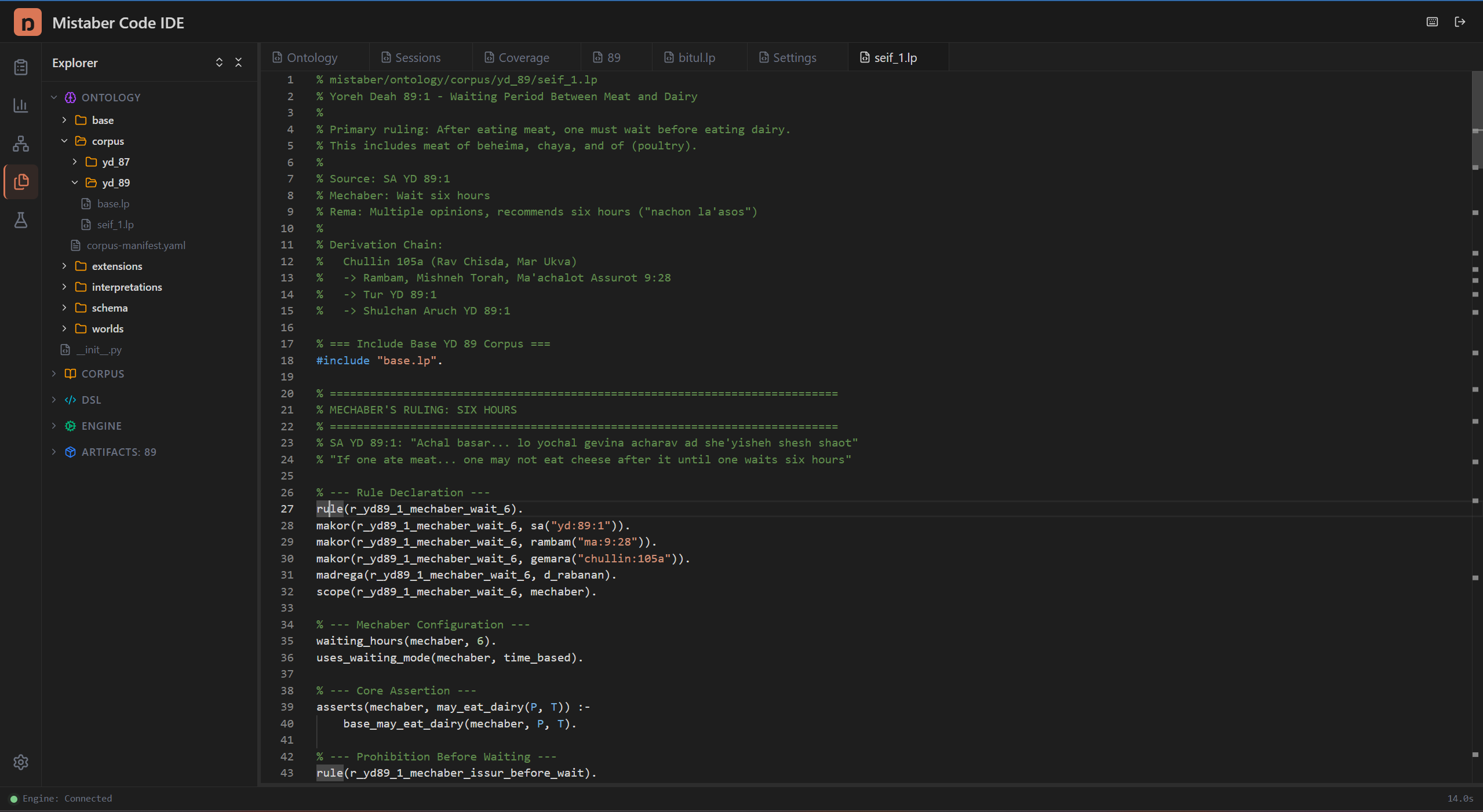 Code editor with LP file open and file explorer tree